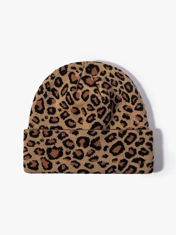 Leopard Jacquard Beanie, Thick Knit Winter Hat with Ear Coverage, Warm Fleece-Lined, One Size - Image 7