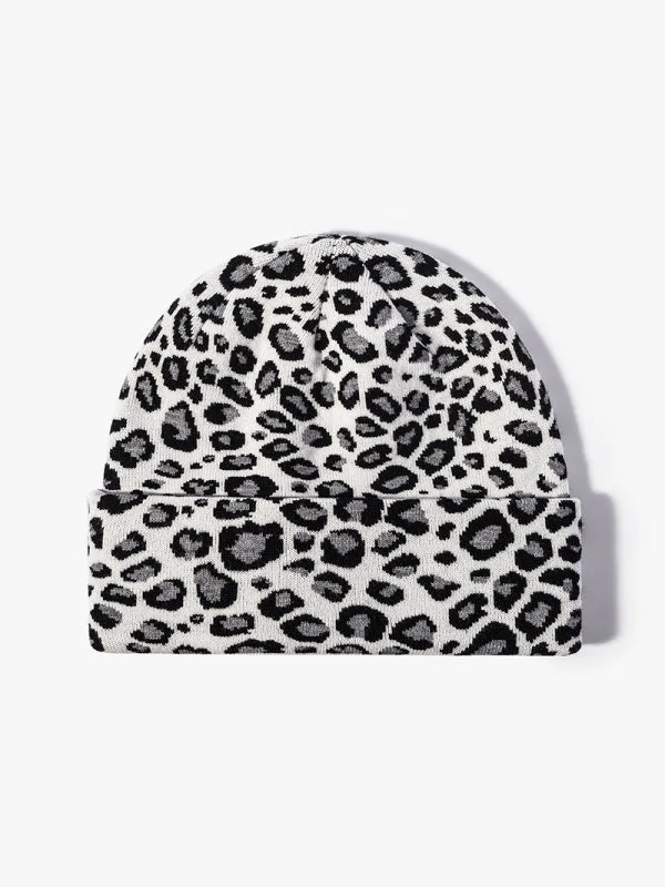 Leopard Jacquard Beanie, Thick Knit Winter Hat with Ear Coverage, Warm Fleece-Lined, One Size - Image 8