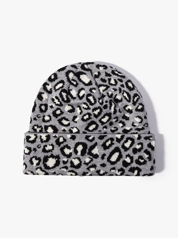 Leopard Jacquard Beanie, Thick Knit Winter Hat with Ear Coverage, Warm Fleece-Lined, One Size - Image 9