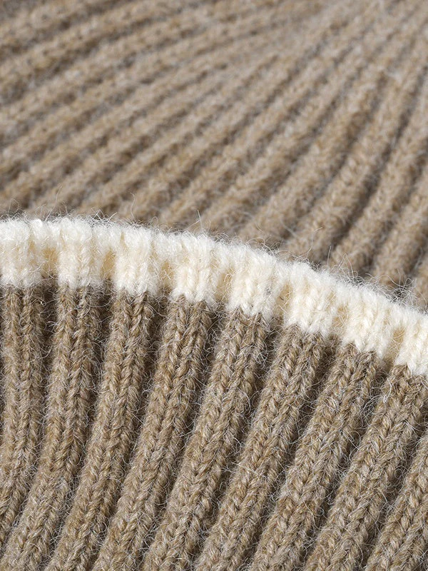 Color-Block Cuffed Beanie, Thick Knit Winter Hat, Warm Fleece-Lined, One Size - Image 3