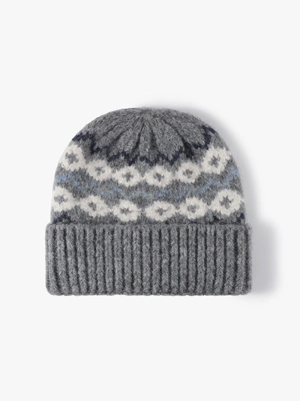 Striped Jacquard Cuffed Beanie, Thick-Knit Winter Hat, Thermal Fleece-Lined, One Size - Image 9