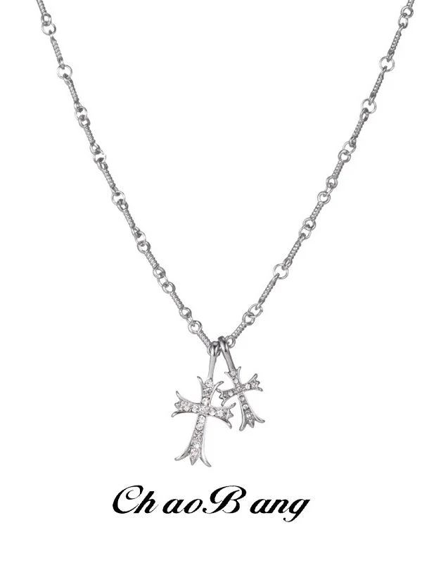 Double Cross Diamond Necklaces