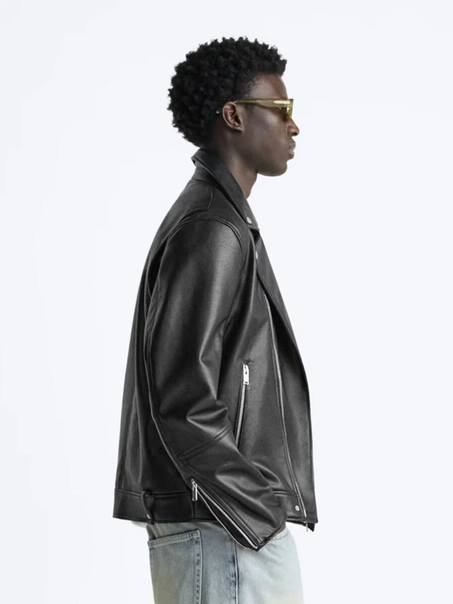 Loose-fit Cropped Locomotive PU Leather Jacket - Image 2