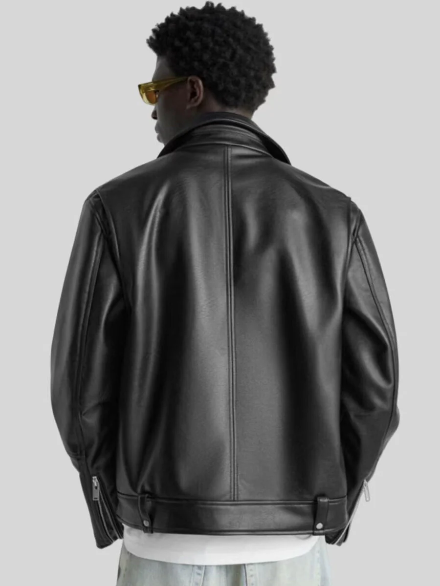 Loose-fit Cropped Locomotive PU Leather Jacket - Image 3