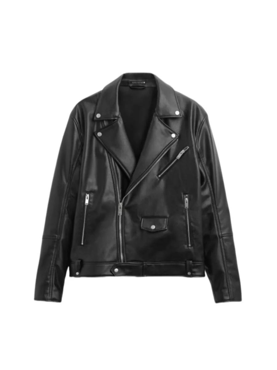 Loose-fit Cropped Locomotive PU Leather Jacket - Image 4