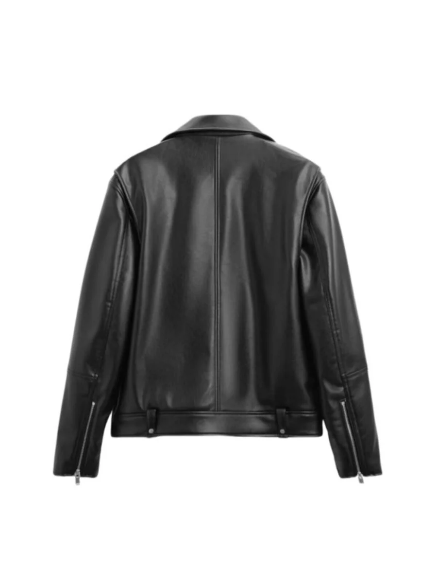Loose-fit Cropped Locomotive PU Leather Jacket - Image 5