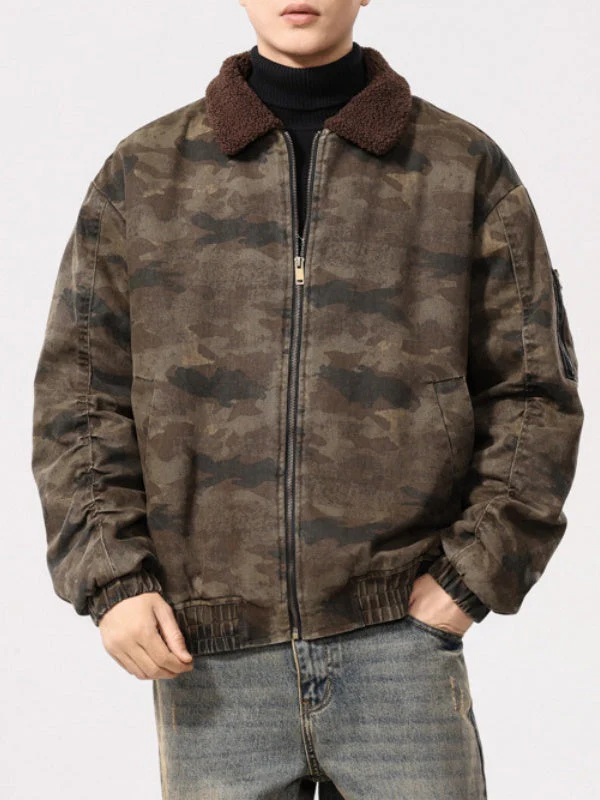 Camouflage Loose-fit Extra-thick Sherpa-Lined Jackets - Image 2