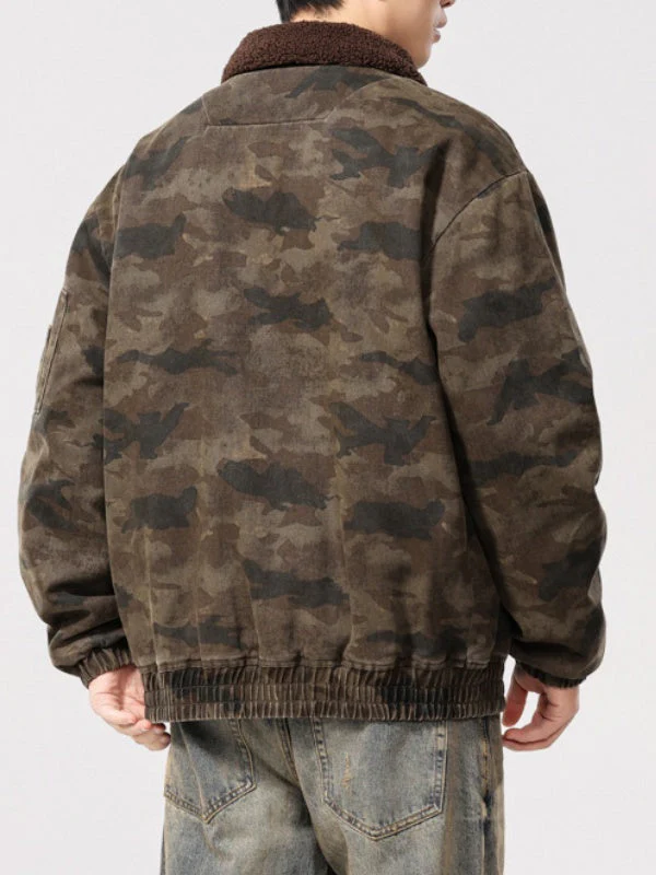Camouflage Loose-fit Extra-thick Sherpa-Lined Jackets - Image 3