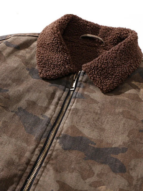 Camouflage Loose-fit Extra-thick Sherpa-Lined Jackets - Image 4