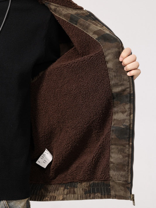 Camouflage Loose-fit Extra-thick Sherpa-Lined Jackets - Image 7