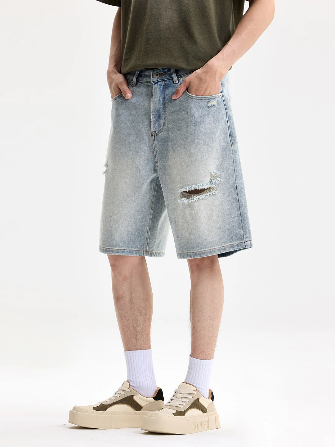 Hole Denim Shorts - Image 2