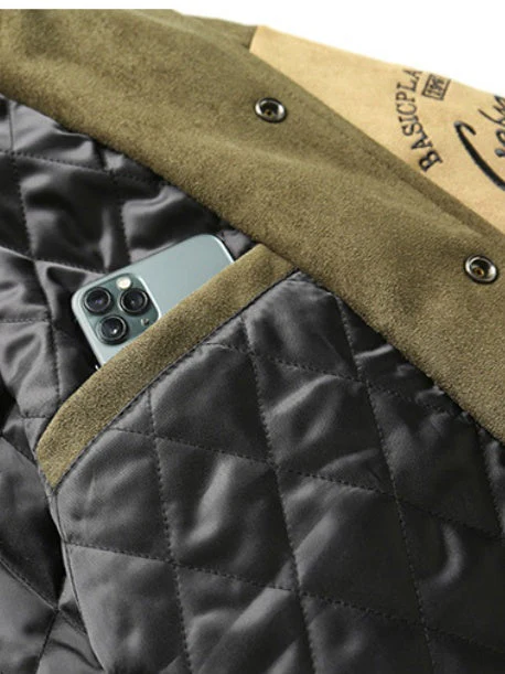 Suede Windproof Padded Baseball Jacket - Image 5