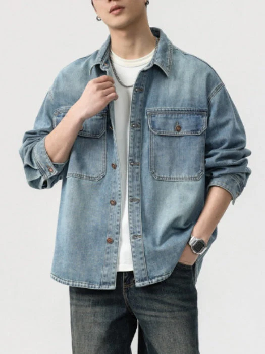 Washed Denim Loose-fit Shirts - Image 2