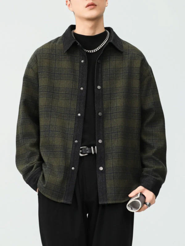 Plaid Loose-fit Wool Blend Shirts - Image 3
