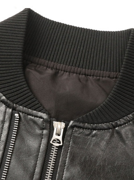 Retro Loose-fit Simple Leather Jacket - Image 4
