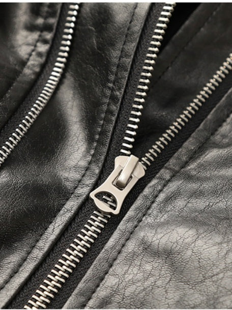 Retro Loose-fit Simple Leather Jacket - Image 5
