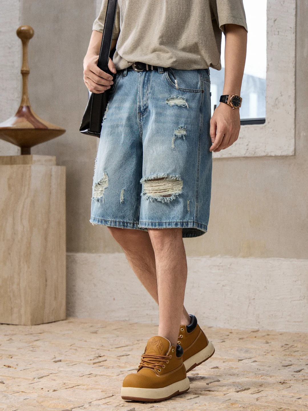 Washed Hole Denim Shorts - Image 2