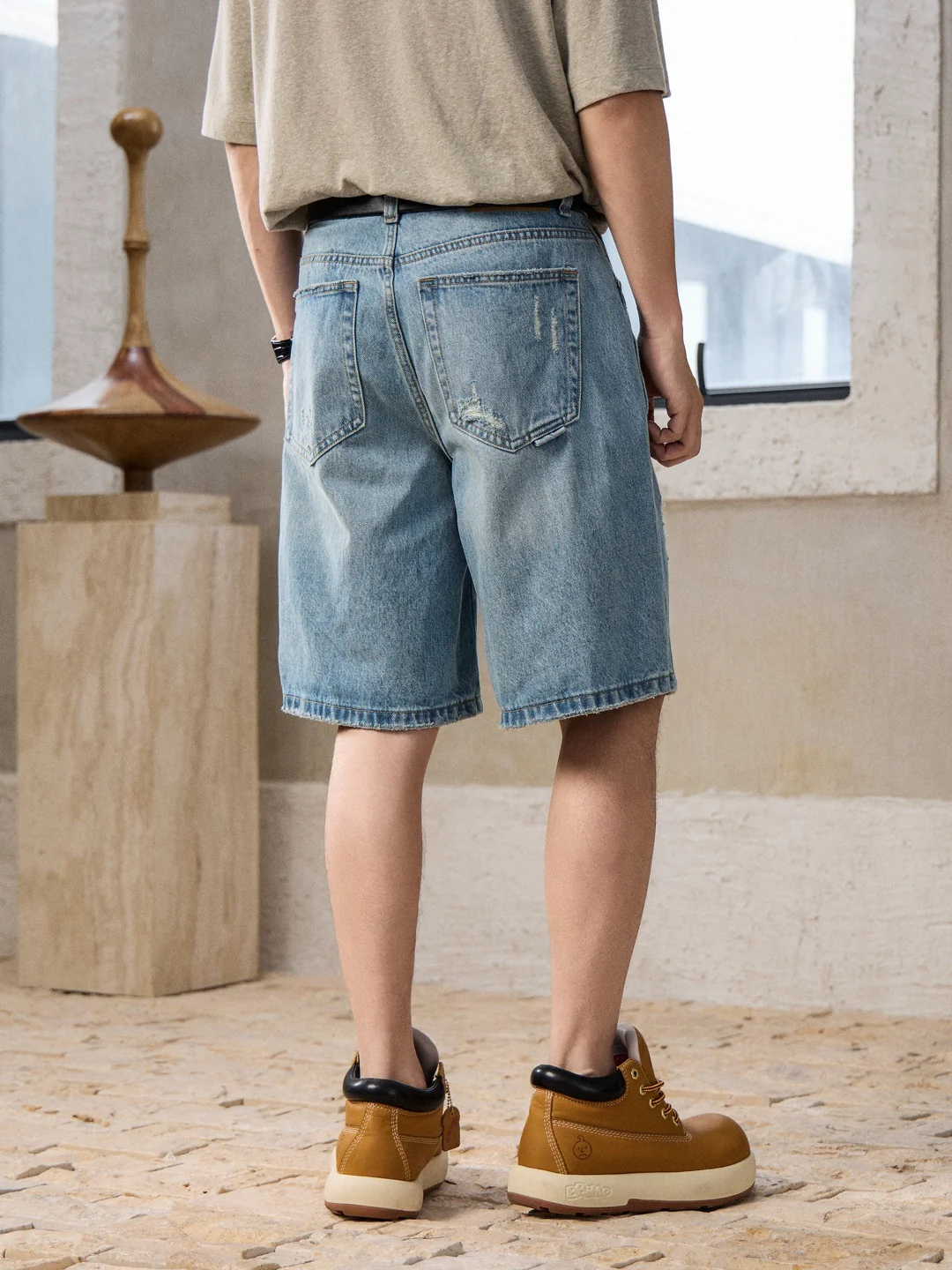 Washed Hole Denim Shorts - Image 3