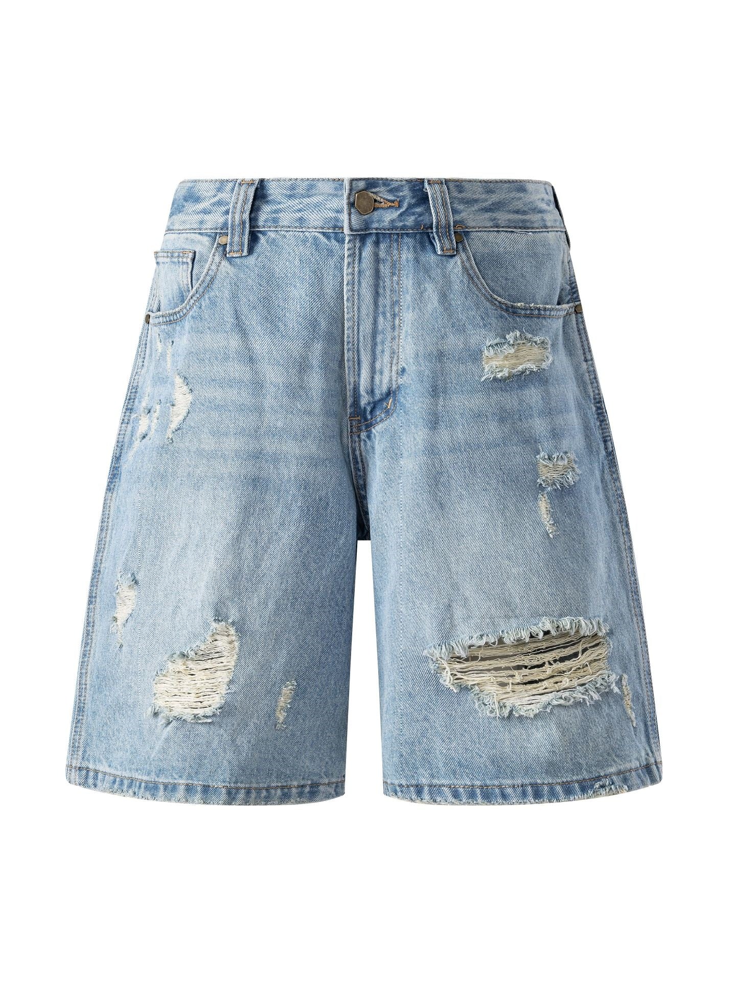 Washed Hole Denim Shorts - Image 4