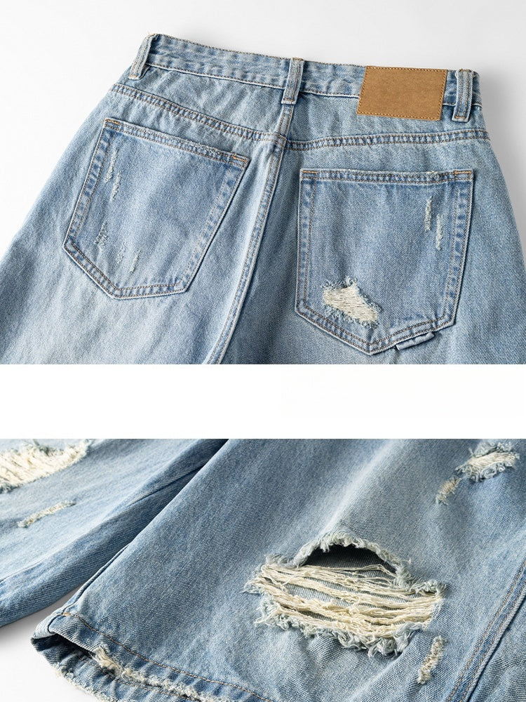 Washed Hole Denim Shorts - Image 6