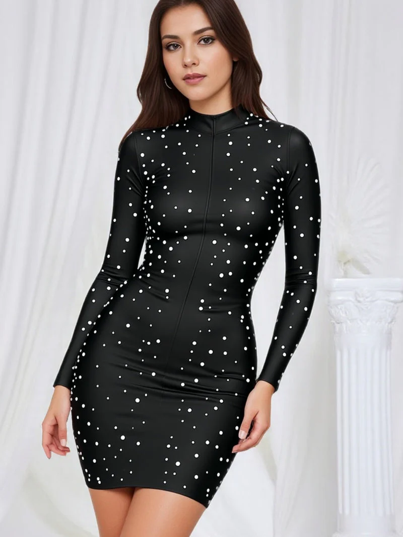 Beading Pearl Decoration Tight Fit Hip-hugging Parties Mini&Short Dresses - Image 2