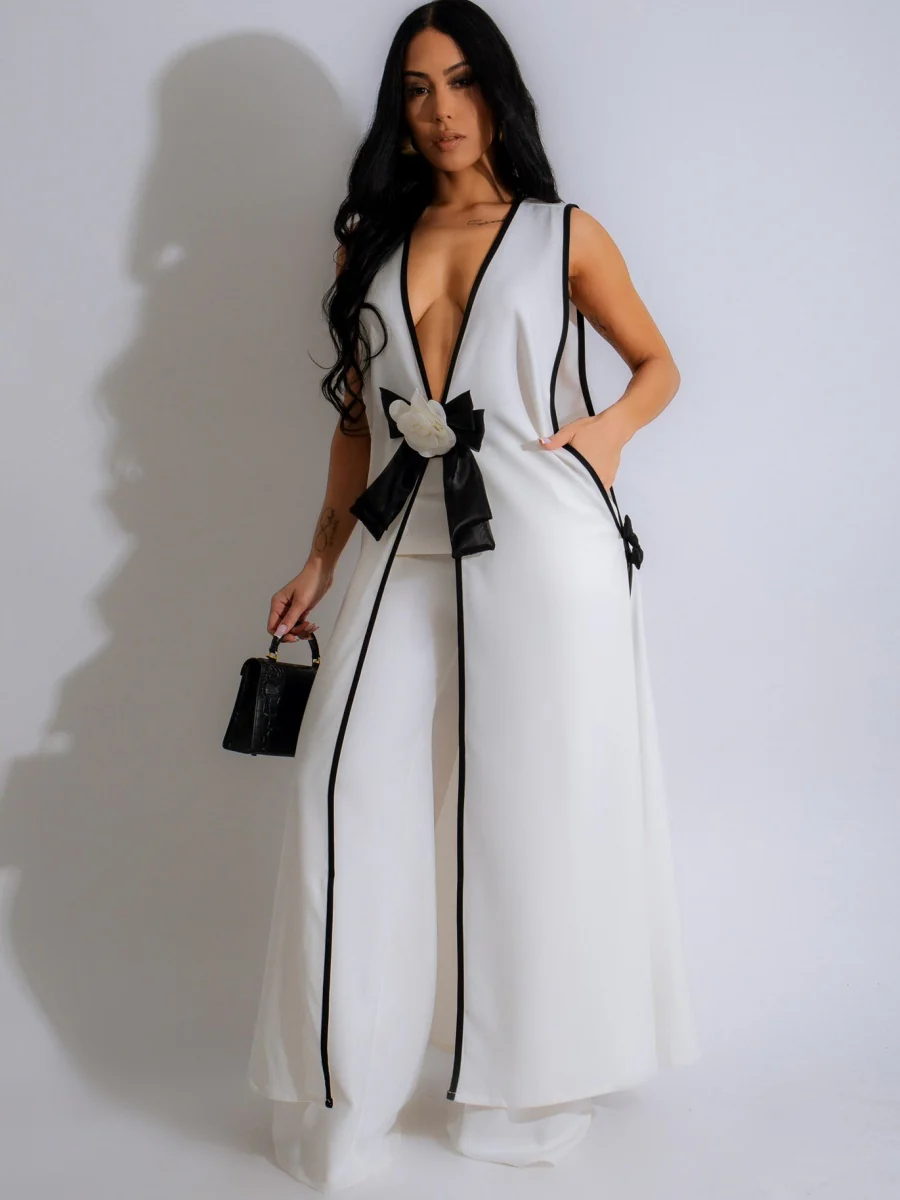 Sleeveless Butterfly Festival Long Vest Dress Wide-leg Pants Set 2-piece Sets