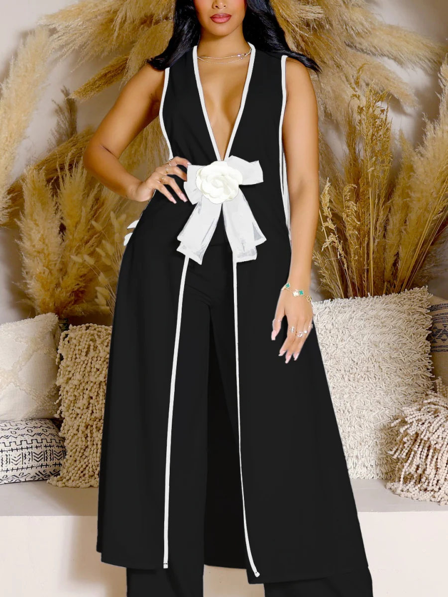 Sleeveless Butterfly Festival Long Vest Dress Wide-leg Pants Set 2-piece Sets - Image 11
