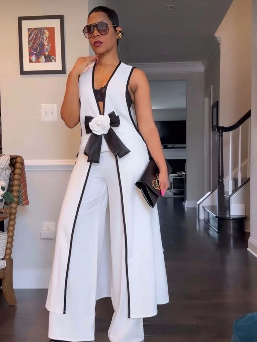 Sleeveless Butterfly Festival Long Vest Dress Wide-leg Pants Set 2-piece Sets - Image 8