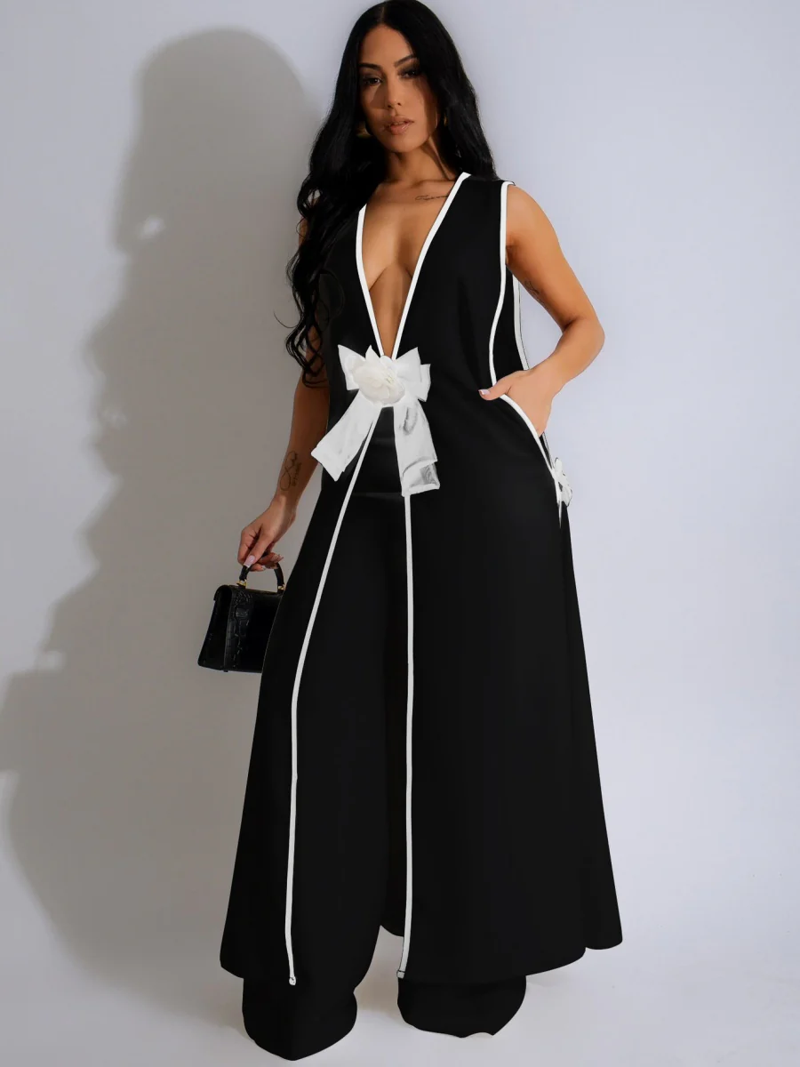 Sleeveless Butterfly Festival Long Vest Dress Wide-leg Pants Set 2-piece Sets - Image 9
