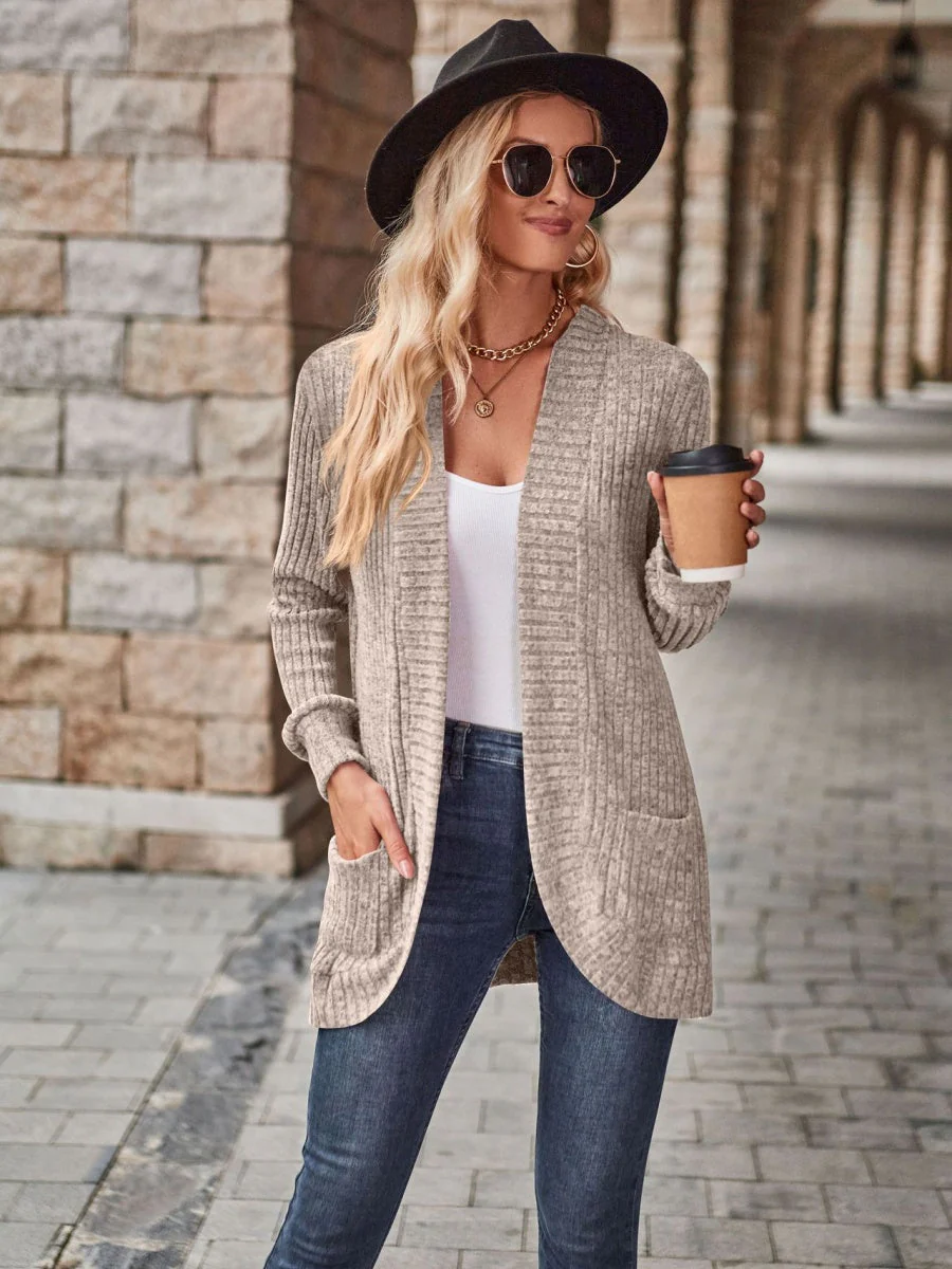 Roughed Ribs Leisure Splicing Long Sleeve Cardigans - Image 3