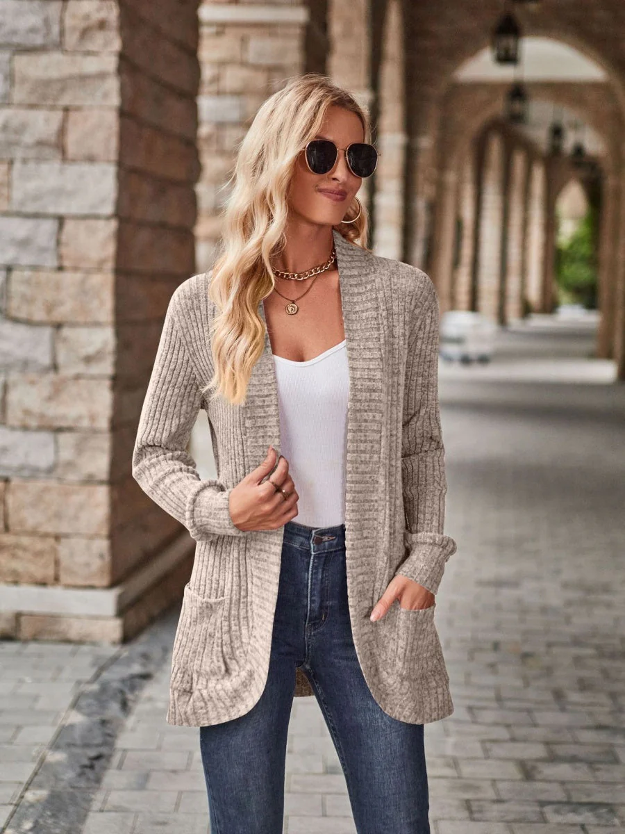 Roughed Ribs Leisure Splicing Long Sleeve Cardigans - Image 5