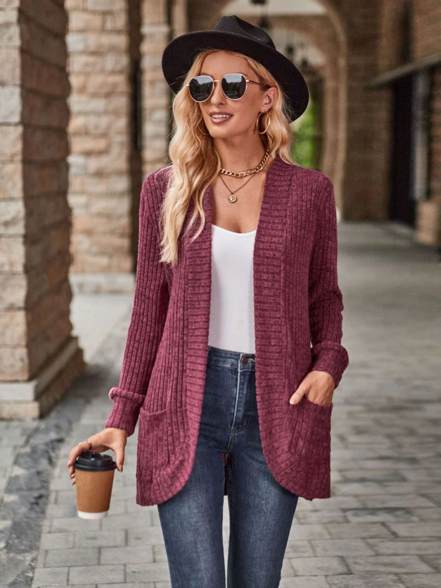Roughed Ribs Leisure Splicing Long Sleeve Cardigans - Image 7