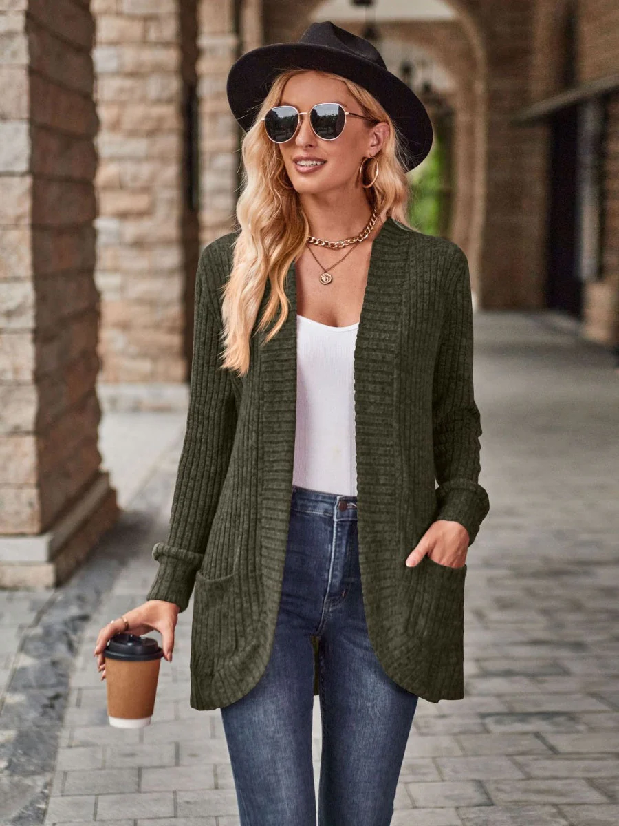 Roughed Ribs Leisure Splicing Long Sleeve Cardigans - Image 8
