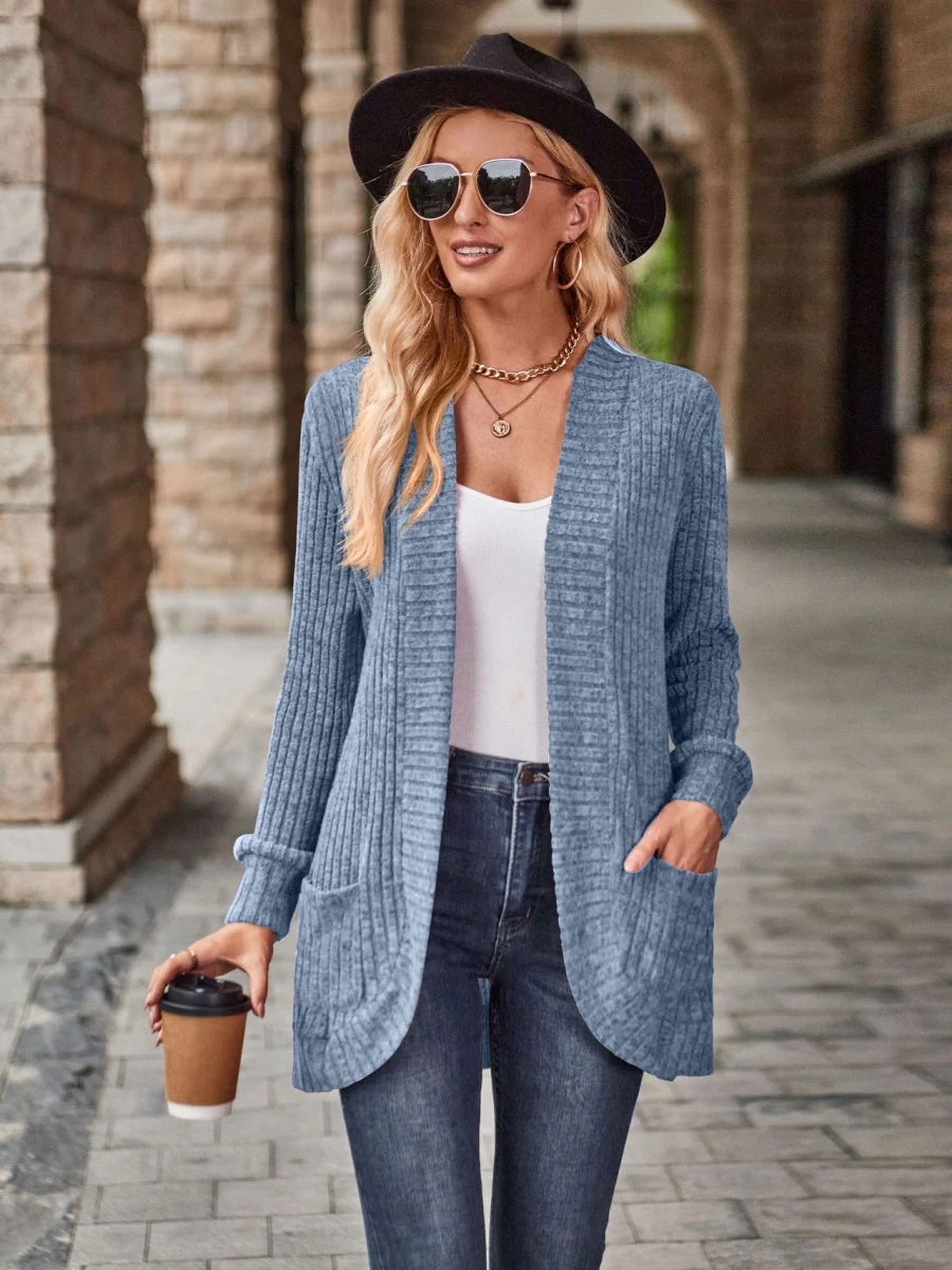 Roughed Ribs Leisure Splicing Long Sleeve Cardigans - Image 9