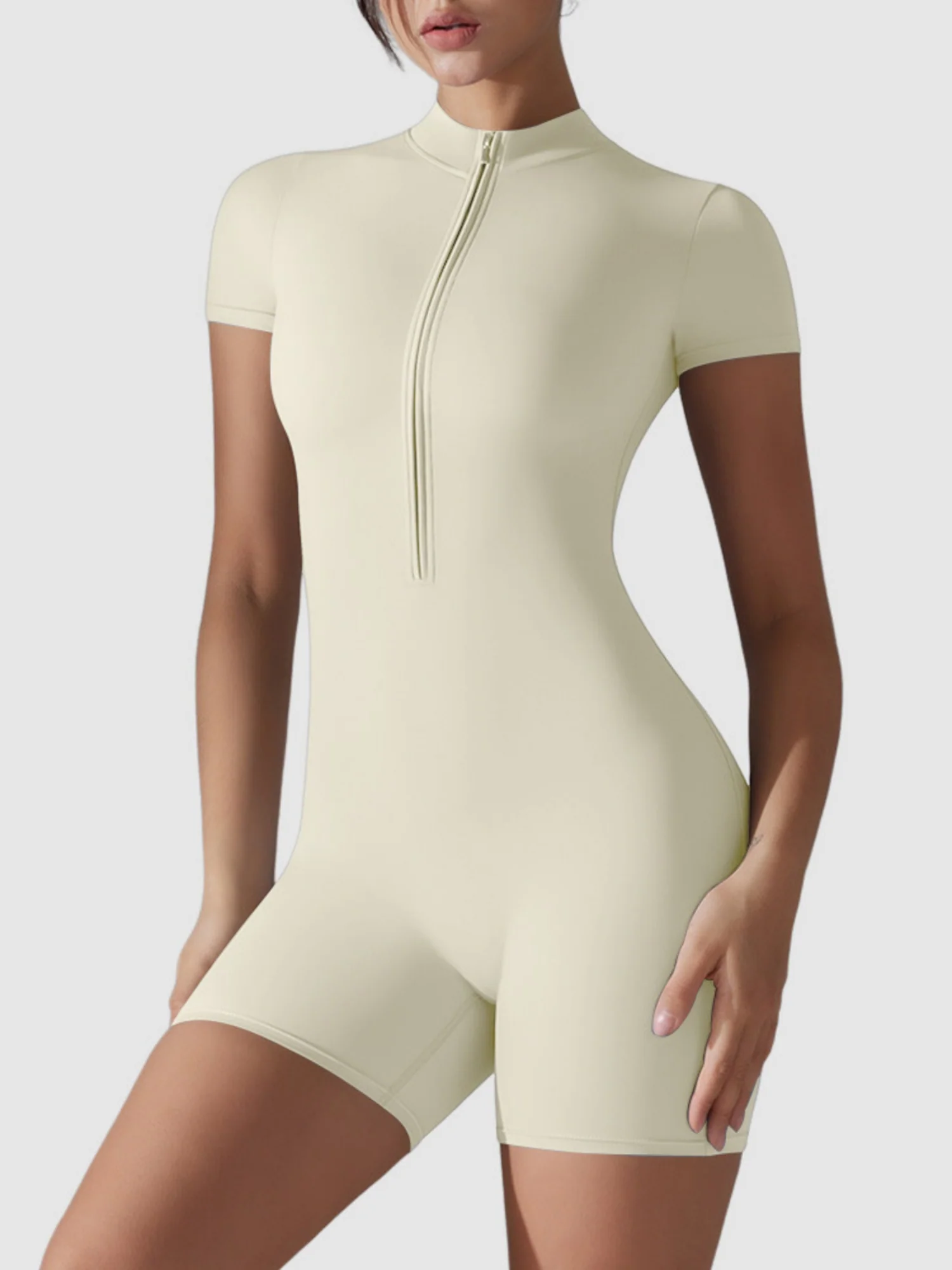 Half-open Zipper High Elastic Tight-fitting Fitness Exercise Short Bodysuit - Image 3
