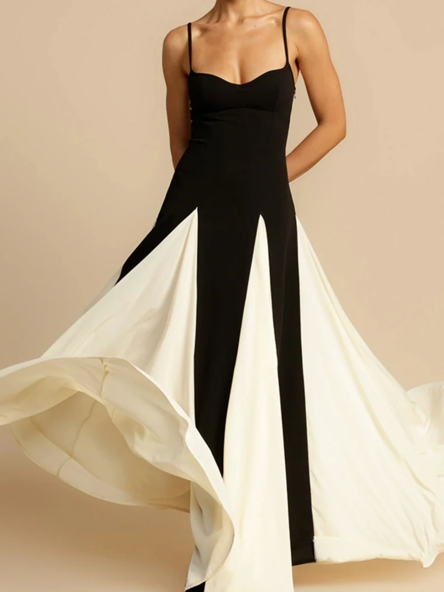 Black And White Color-blocked Long Slip Dress - Image 6