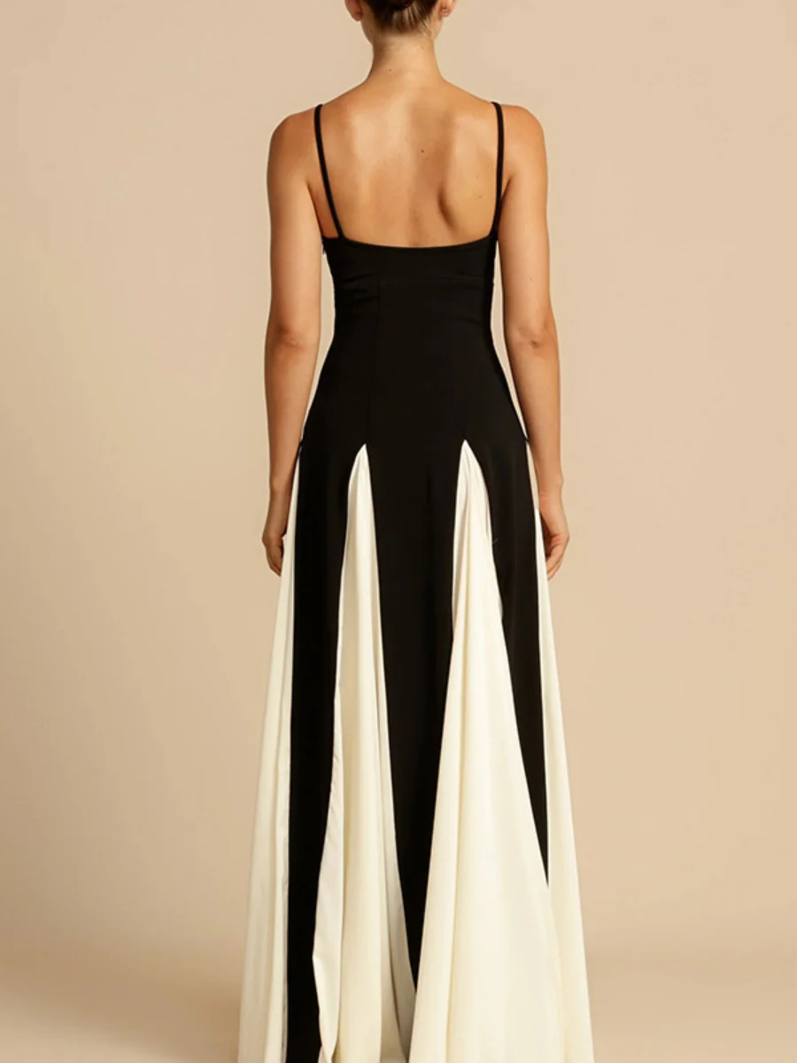 Black And White Color-blocked Long Slip Dress - Image 7