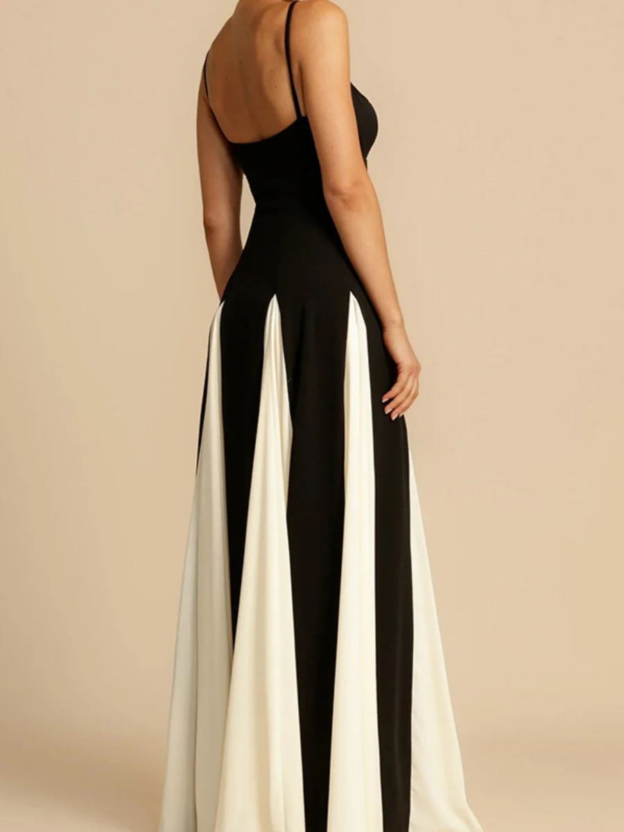 Black And White Color-blocked Long Slip Dress - Image 8