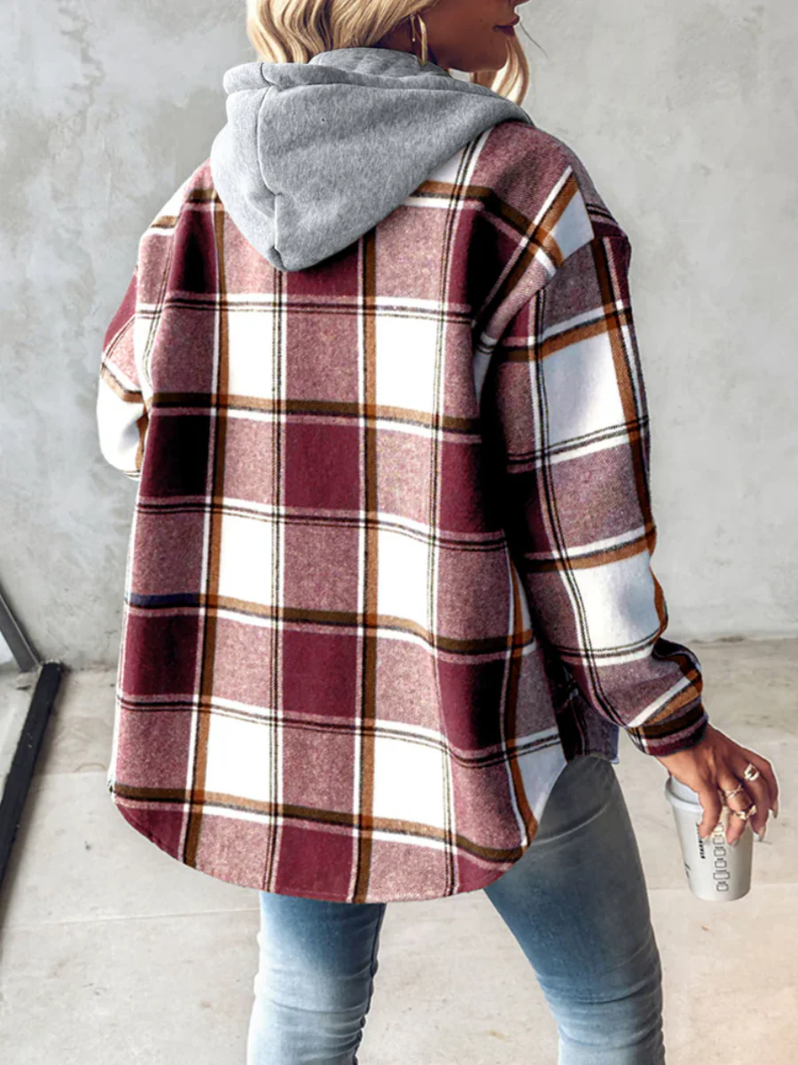 Plaid Long Sleeve Plush Hooded Jackets - Image 10