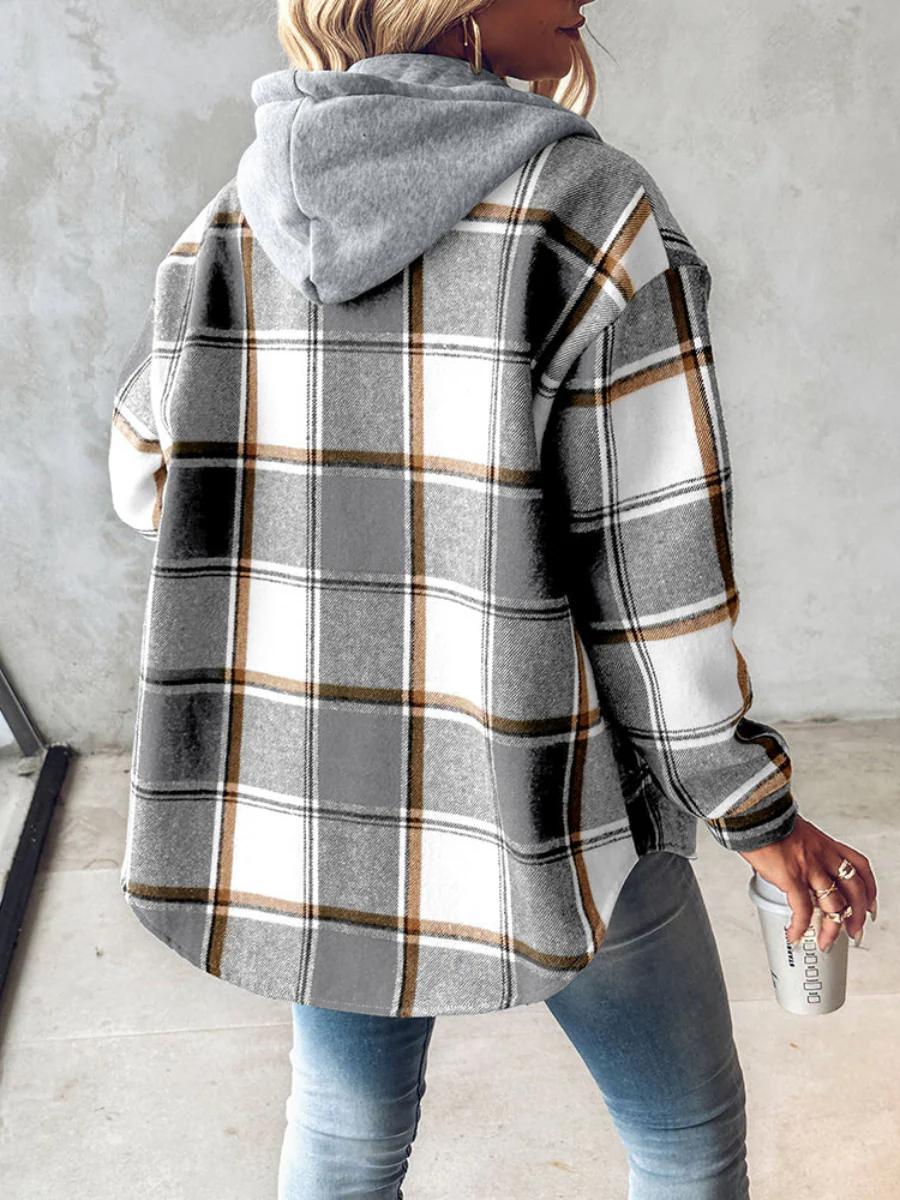 Plaid Long Sleeve Plush Hooded Jackets - Image 12