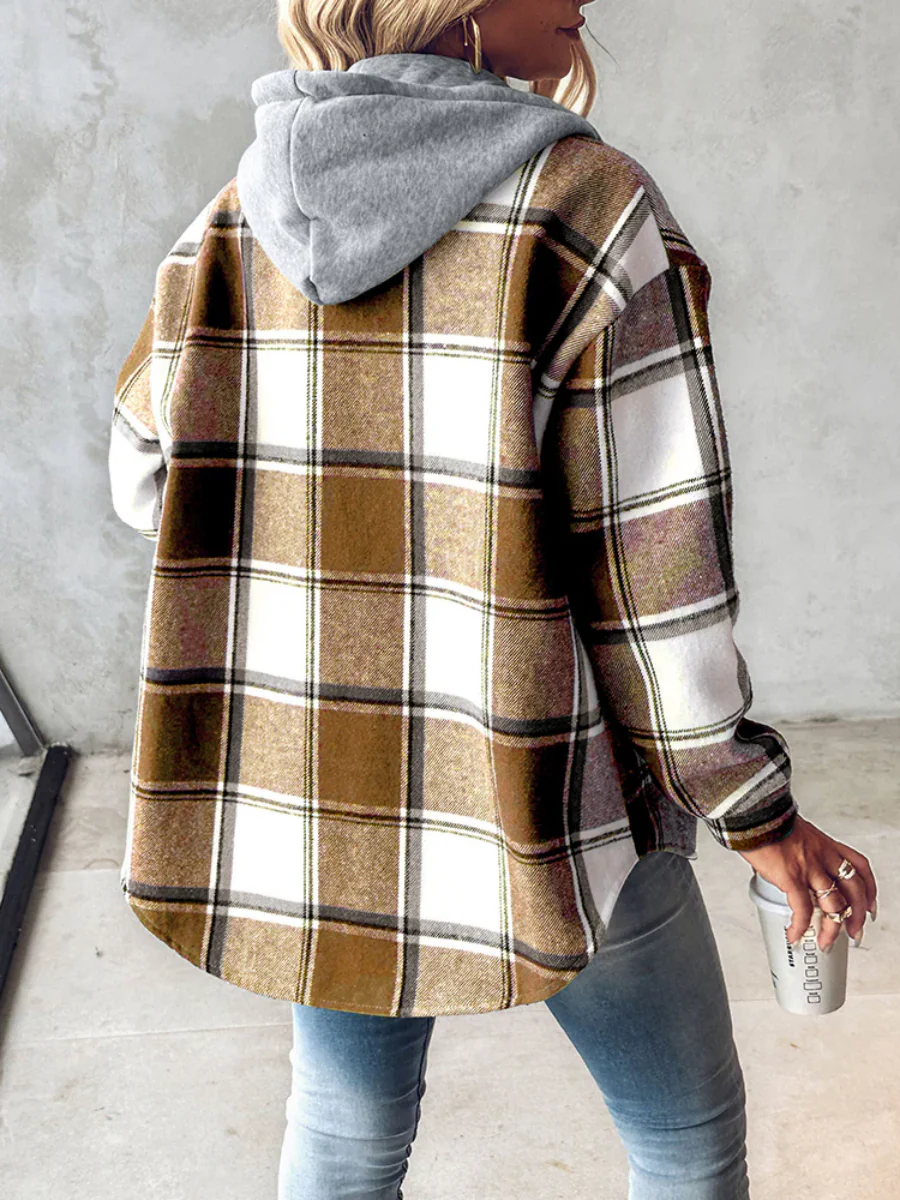 Plaid Long Sleeve Plush Hooded Jackets - Image 6