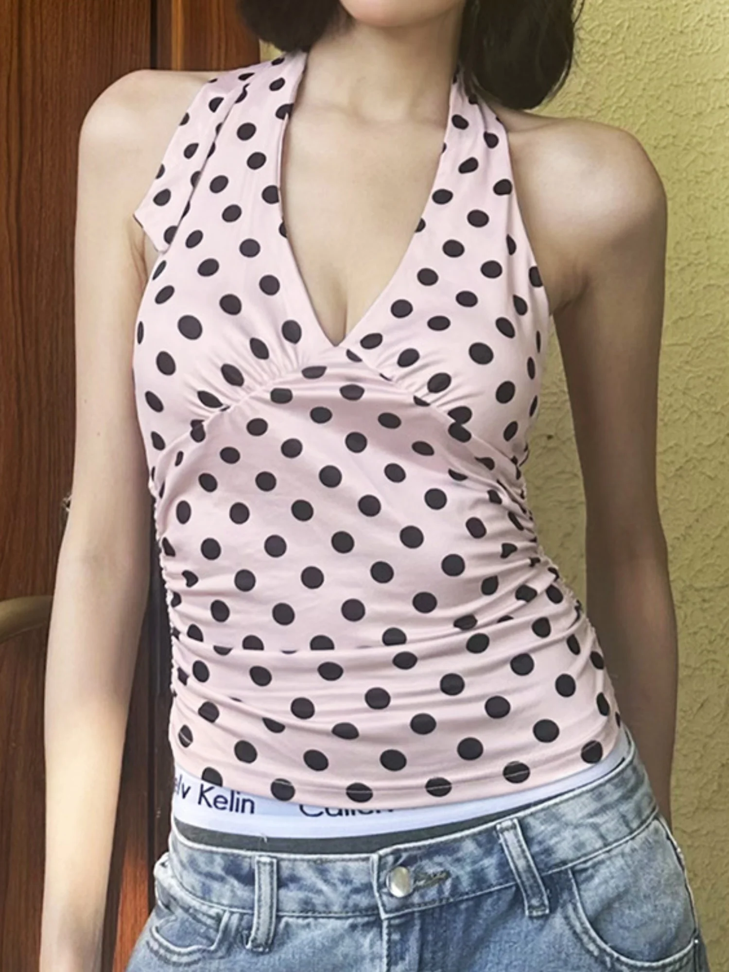 Polka Dots Halter V-neck Sweet Tank Tops&Camis - Image 6