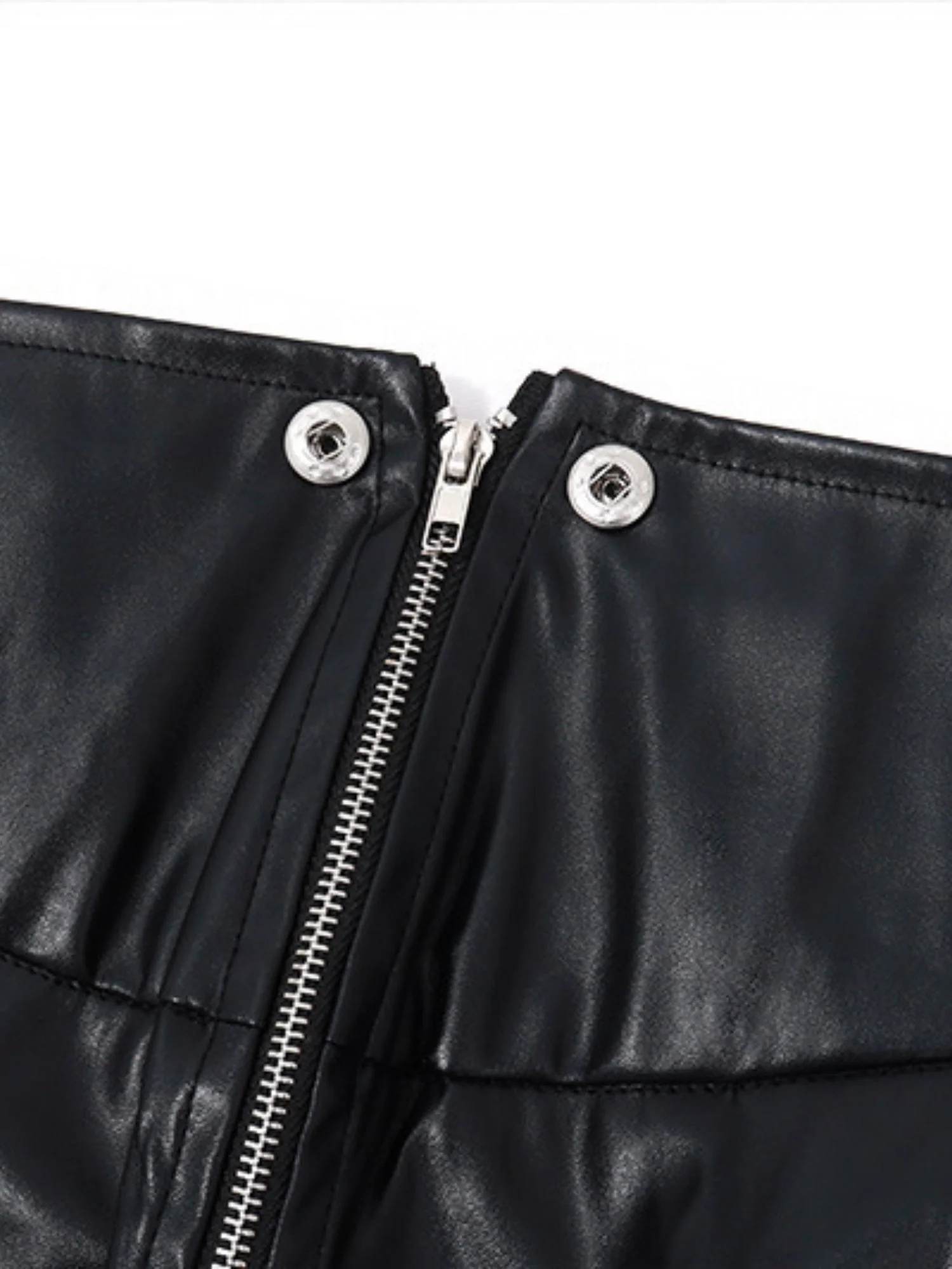 PU Leather Fold Zipper Buttons High-waisted Hip-hugging Skirts - Image 5