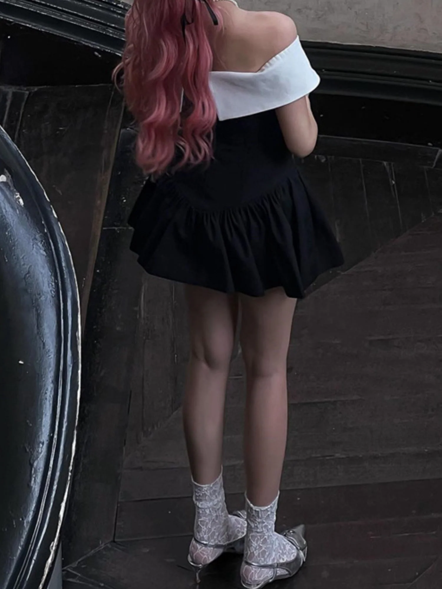 Off-shoulder Bow Waist Tie Short Sleeves Mini&Short Dresses - Image 4