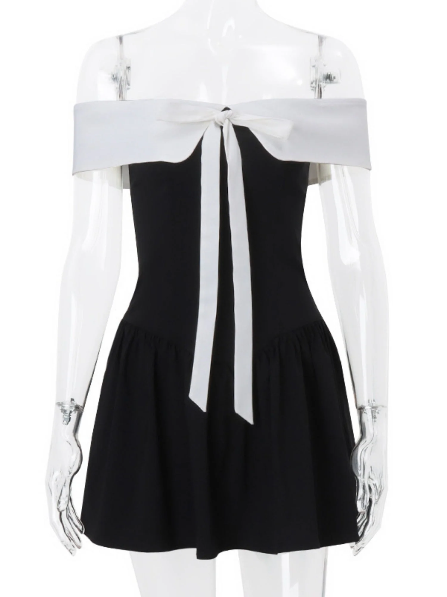 Off-shoulder Bow Waist Tie Short Sleeves Mini&Short Dresses - Image 5