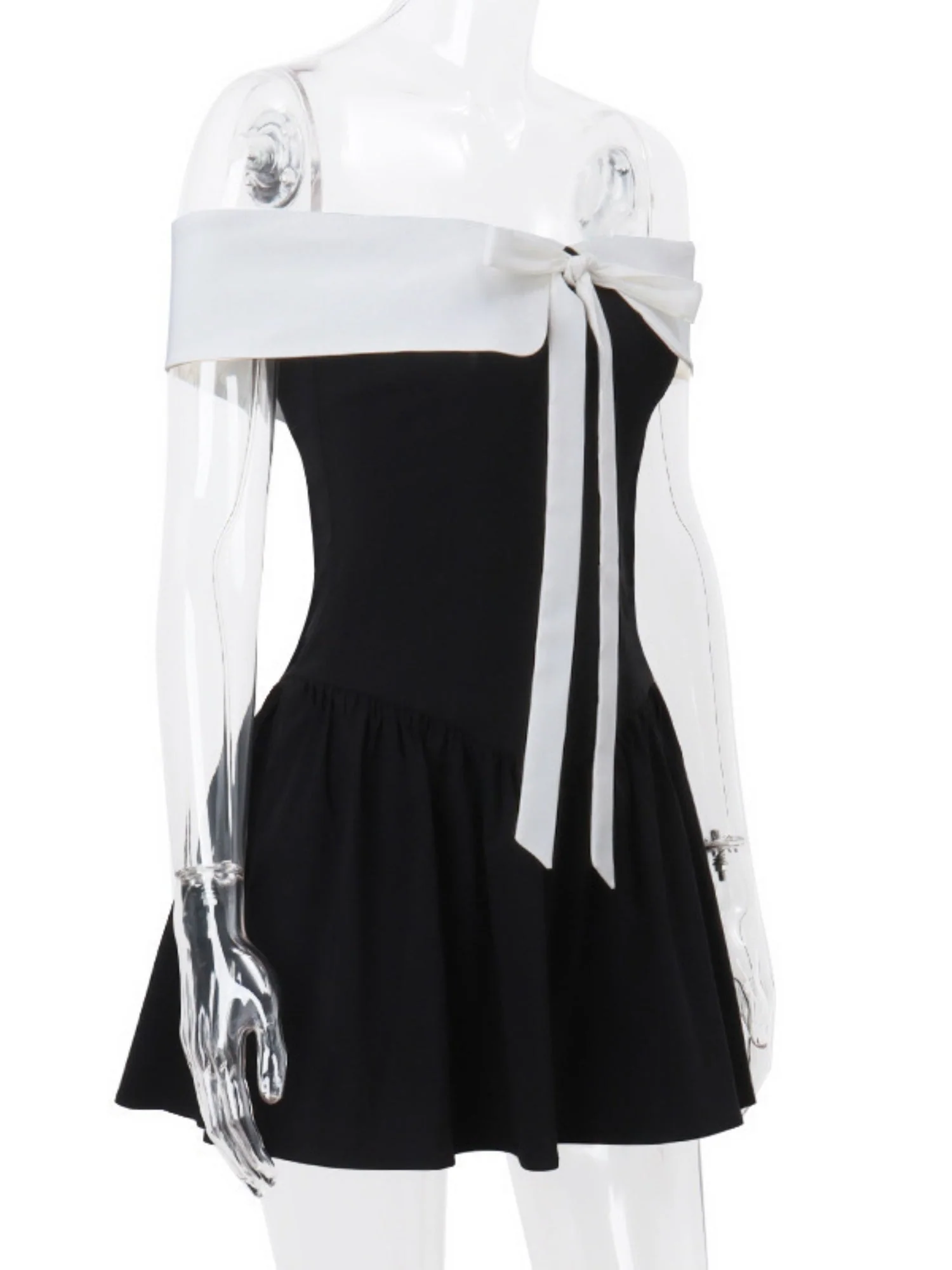 Off-shoulder Bow Waist Tie Short Sleeves Mini&Short Dresses - Image 6