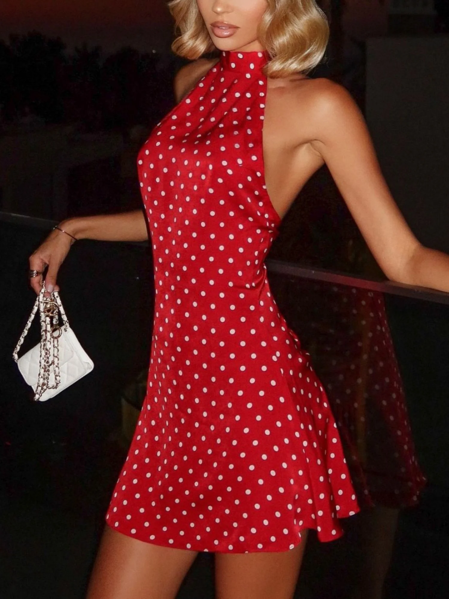 Polka Dots Neckband Backless Sweet Mini&Short Dresses - Image 2