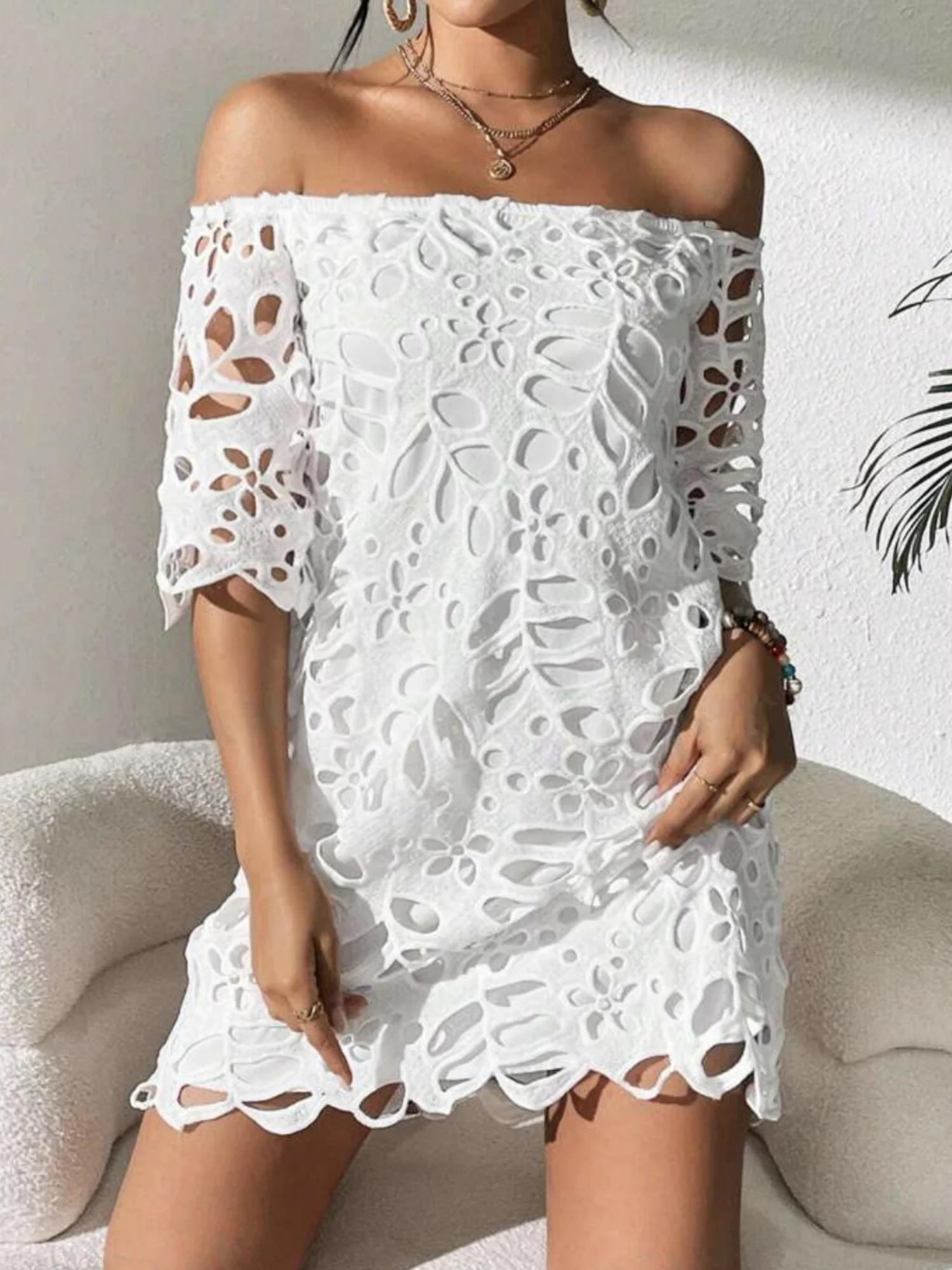 Lace Cutout Off-shoulder Mini&Short Dresses - Image 4