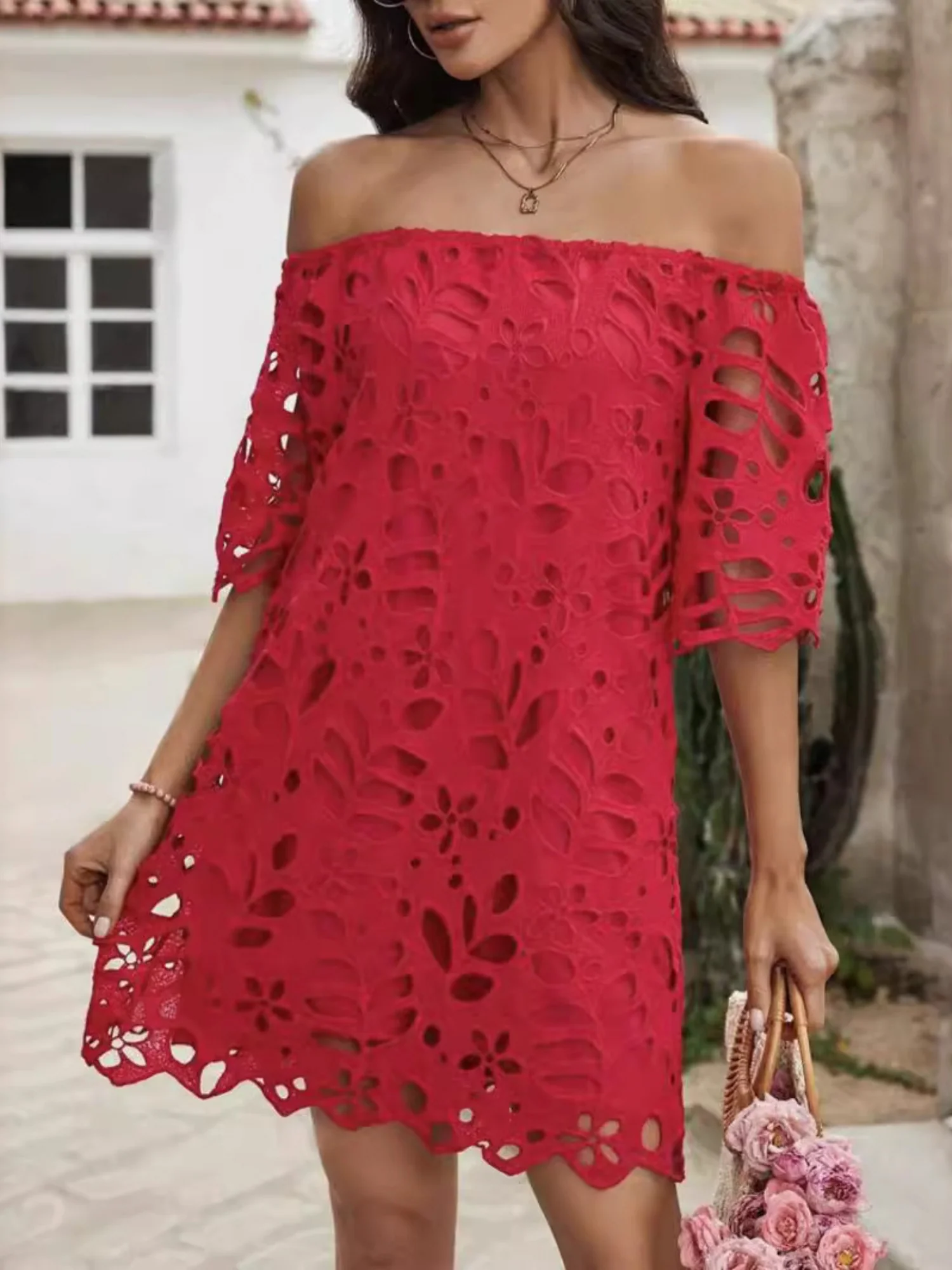 Lace Cutout Off-shoulder Mini&Short Dresses - Image 6
