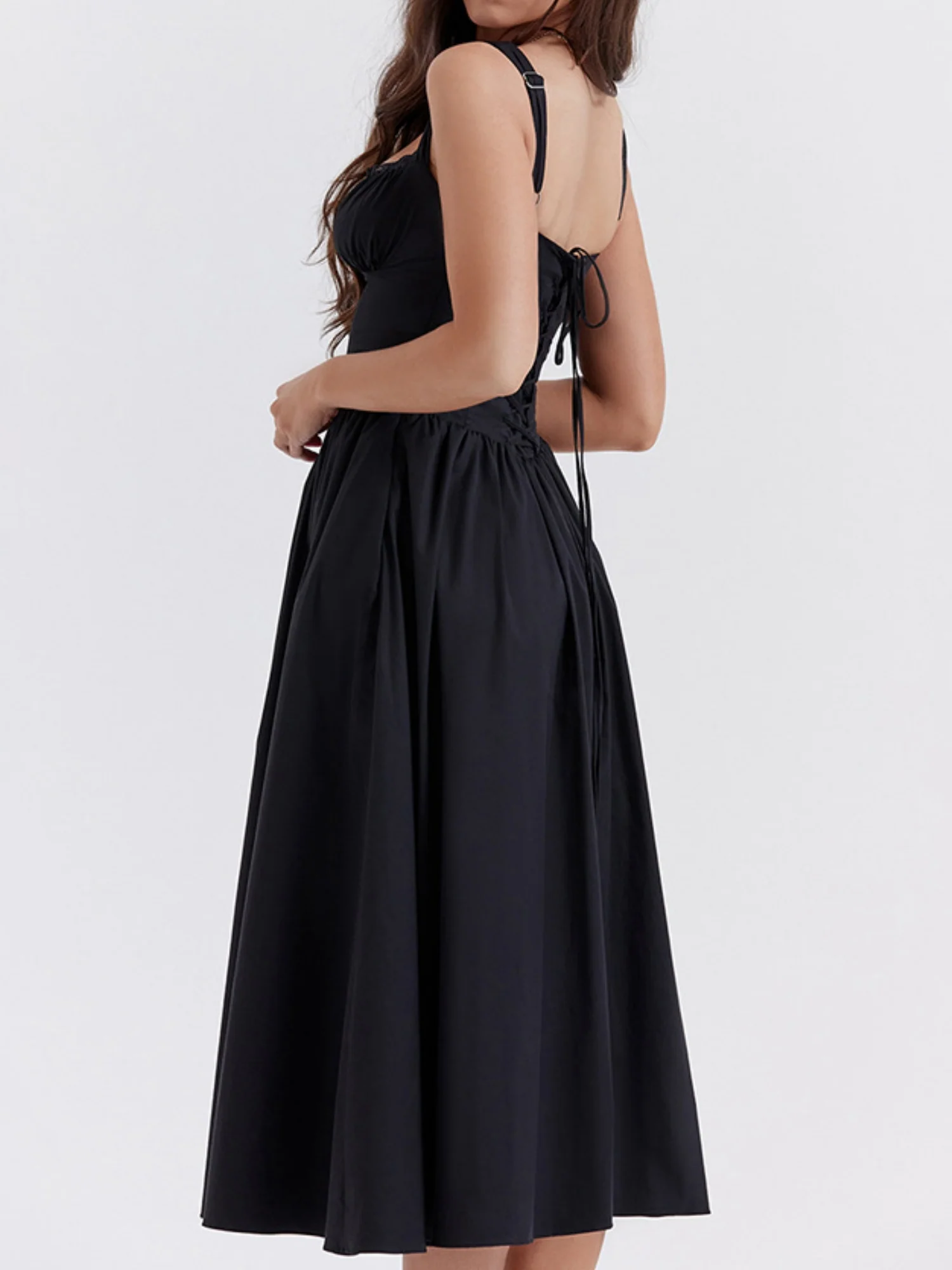 Floral Lace Trim Square Neck Suspenders Sweet Ribbon Maxi Dresses - Image 7